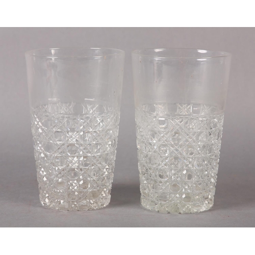 186 - A PAIR OF LATE 19TH/EARLY 20TH CENTURY ALE GLASSES, the lower body of hobnail cut, star cut to base,... 