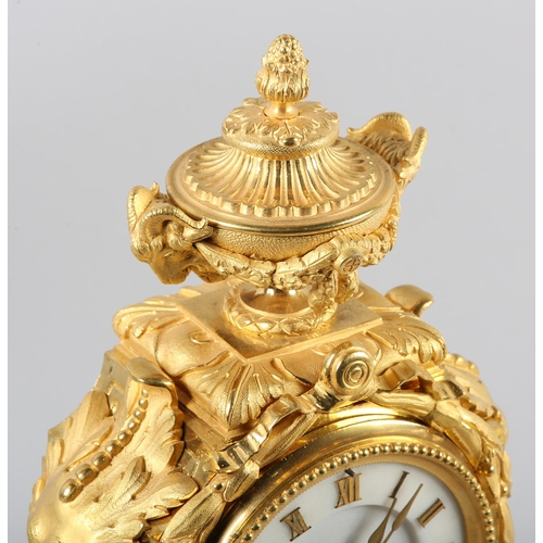 96B - A 19TH CENTURY FRENCH ORMOLU STRIKE CLOCK, with white marble dial and panels, pendulum movement no. ... 