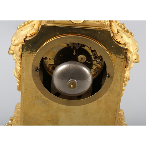 96B - A 19TH CENTURY FRENCH ORMOLU STRIKE CLOCK, with white marble dial and panels, pendulum movement no. ... 