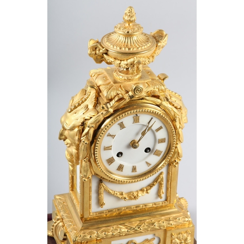 96B - A 19TH CENTURY FRENCH ORMOLU STRIKE CLOCK, with white marble dial and panels, pendulum movement no. ... 