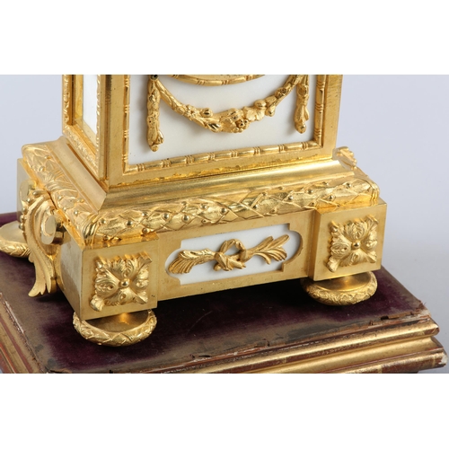 96B - A 19TH CENTURY FRENCH ORMOLU STRIKE CLOCK, with white marble dial and panels, pendulum movement no. ... 