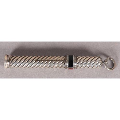 270 - A SILVER PROPELLING PENCIL with writhen case and triple leads in three colours banded by red, black ... 