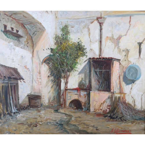 338 - ARR ALDO DE DOMINICIS (Italian, b.1936), Italian Courtyard, oil on canvas, signed to lower right, 48... 