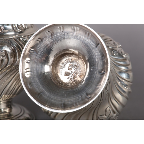 242 - A PAIR OF GEORGE II SILVER CADDIES, Alexander Johnson, London 1757, of writhen baluster vase form wi... 