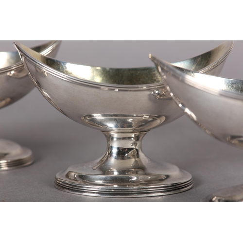 248 - A SET OF FOUR GEORGE III SILVER SALTS, London 1794, Robert Hennell, of boat shape, silver gilt inter... 