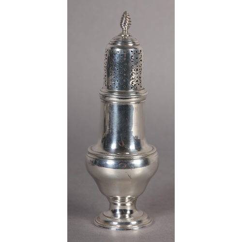 249 - A GEORGE III SILVER SUGAR CASTOR, London 1771, Jabez Daniell and James Mince, writhen knop finial, b... 