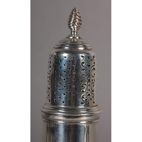 249 - A GEORGE III SILVER SUGAR CASTOR, London 1771, Jabez Daniell and James Mince, writhen knop finial, b... 