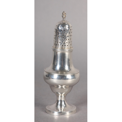 250 - A GEORGE III SILVER SUGAR CASTOR, London 1782, Hester Bateman, writhen knop finial, baluster body wi... 