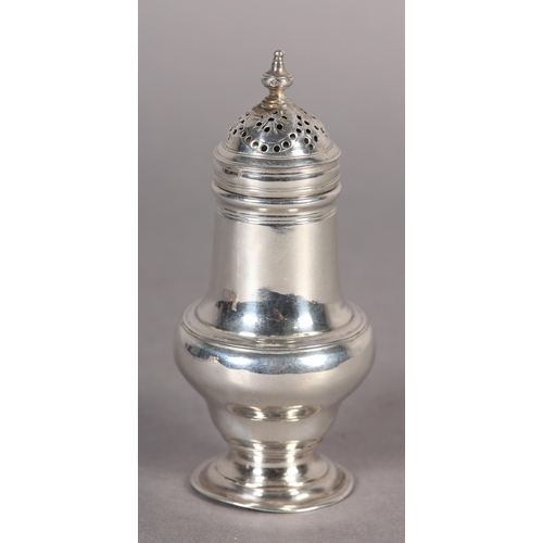 251 - A GEORGE III SILVER SUGAR CASTOR, London 1760, John Delmester, vase knop, plain baluster body on cir... 