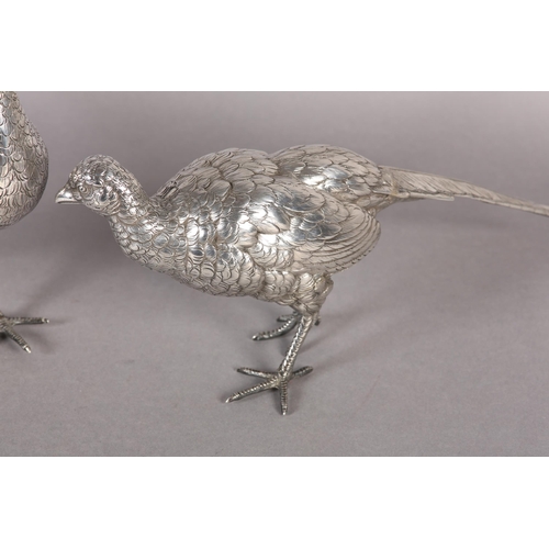 264 - A PAIR OF PHEASANTS NATURALISTICALLY MODELLED IN .835 DUTCH SILVER, c.1920, each approximate 40cm lo... 