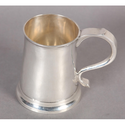 201 - A GEORGE II SILVER TANKARD, Newcastle 1757, John Langlands II, tapered cylindrical with scrolled han... 