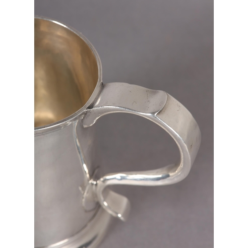 201 - A GEORGE II SILVER TANKARD, Newcastle 1757, John Langlands II, tapered cylindrical with scrolled han... 