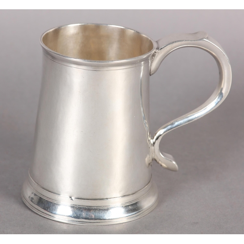 201 - A GEORGE II SILVER TANKARD, Newcastle 1757, John Langlands II, tapered cylindrical with scrolled han... 