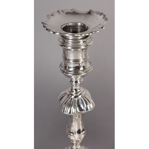 208 - A SET OF FOUR GEORGE II SILVER CANDLESTICKS, London 1750, WM Gould ring turned nozzles with detachab... 