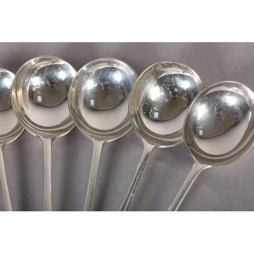 214 - EIGHT GEORGE V SILVER RAT TAIL SOUP SPOONS, London 1931-1932 for Goldsmiths & Silversmith Co Ltd, to... 