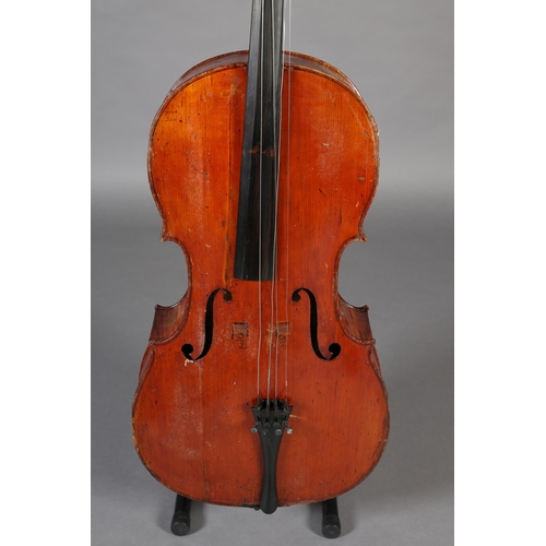 4 - A LATE 19TH/EARLY 20TH CENTURY CELLO, unlabelled, two piece back, 29.5 inches, 75cm, with soft case,... 