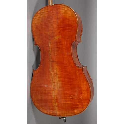 4 - A LATE 19TH/EARLY 20TH CENTURY CELLO, unlabelled, two piece back, 29.5 inches, 75cm, with soft case,... 