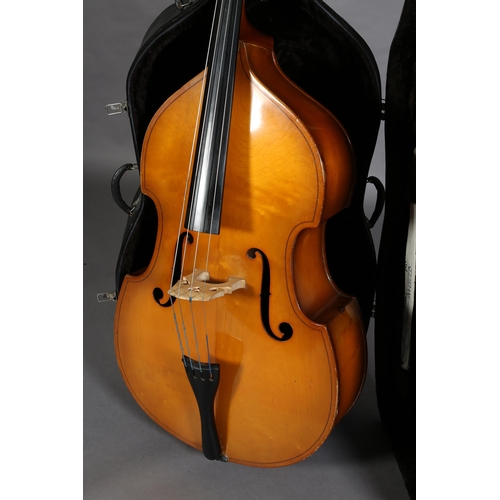 7 - A THREE QUARTER DOUBLE-BASS having a single piece maple back with two bows, fitted cloth cover and h... 