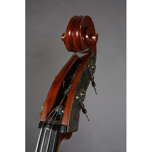 7 - A THREE QUARTER DOUBLE-BASS having a single piece maple back with two bows, fitted cloth cover and h... 