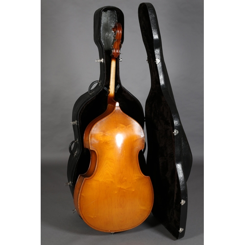 7 - A THREE QUARTER DOUBLE-BASS having a single piece maple back with two bows, fitted cloth cover and h... 