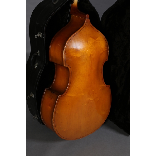 7 - A THREE QUARTER DOUBLE-BASS having a single piece maple back with two bows, fitted cloth cover and h... 