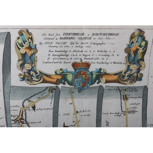 85 - JOHN OGILBY (1600-1676), The Road from Ferrybridge to Boroughbridge, strip map, hand coloured, 37cm ... 