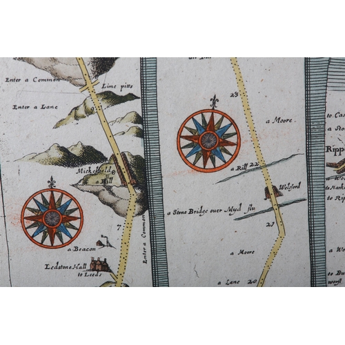 85 - JOHN OGILBY (1600-1676), The Road from Ferrybridge to Boroughbridge, strip map, hand coloured, 37cm ... 