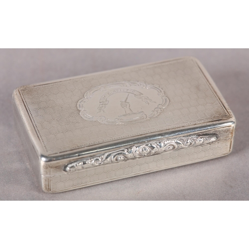 277 - A VICTORIAN SILVER SNUFF BOX of rectangular outline with rounded corners, honey comb engine turned, ... 