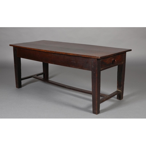 473 - AN OAK LOW SET TABLE, constructed from period timbers, rectangular, having a period drawer to each e... 