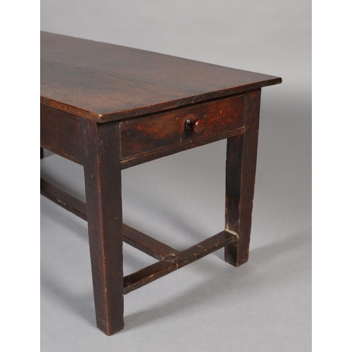 473 - AN OAK LOW SET TABLE, constructed from period timbers, rectangular, having a period drawer to each e... 