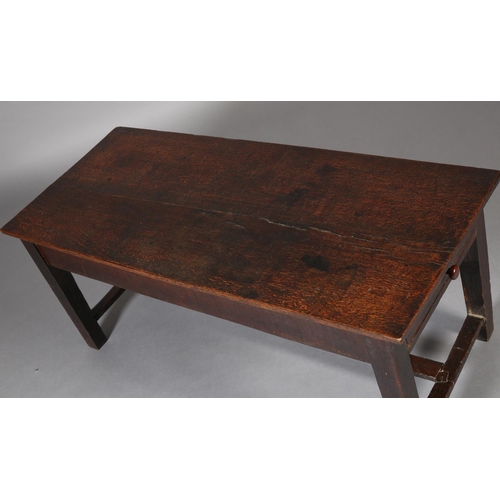 473 - AN OAK LOW SET TABLE, constructed from period timbers, rectangular, having a period drawer to each e... 