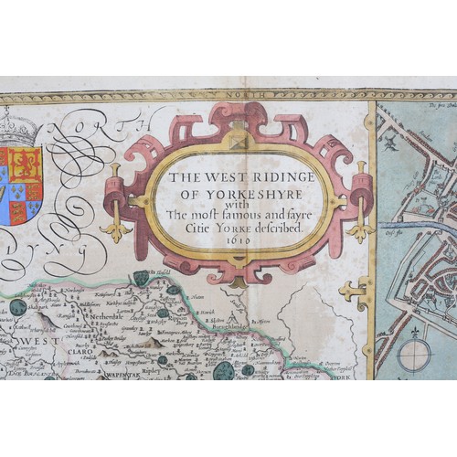 85B - AFTER JOHN SPEED (1552-1629), The West Ridinge of Yorkshire, 1610; double page hand coloured engrave... 