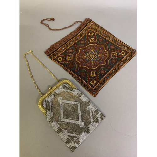 275 - Five good and varied beaded bags from c 1900 to the 1920’s: a good woven bead bag with embossed gold... 