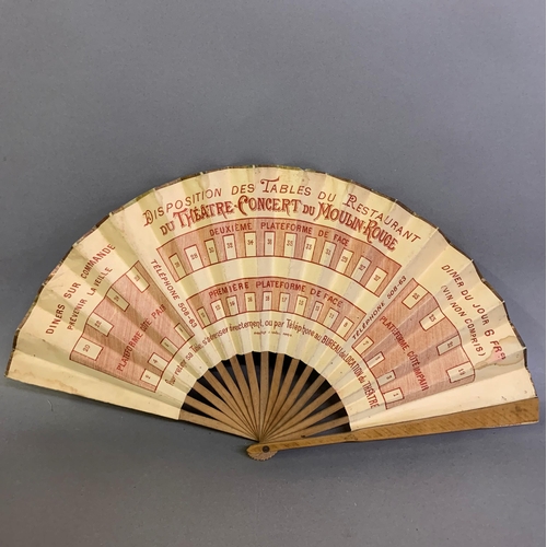 126 - A rare late 19th century fan advertising the Moulin Rouge cabaret venue in Paris, the recto printed ... 