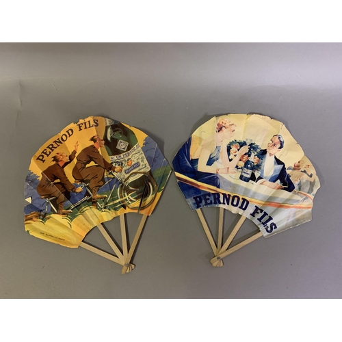 78 - Drinks and food advertising fans: A fan printed with tandem riders advertising “Pernod Fils”, in fon... 