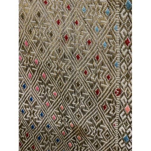 308 - World textiles:  very rectangular large embroidered panel, the deep border along three sides, the to... 