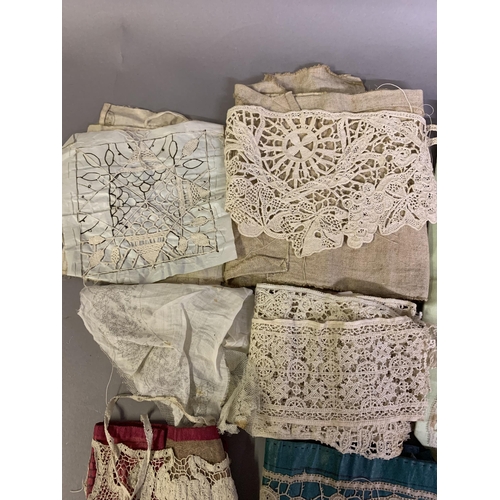 199 - Antique Lace in the making: Seven examples of 19th century needle lace in the making, on the pattern... 