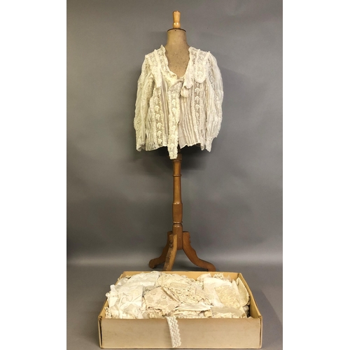 221 - A good cream net and chemical lace blouse, Edwardian, with full sleeves, shoulder panels and tucks, ... 