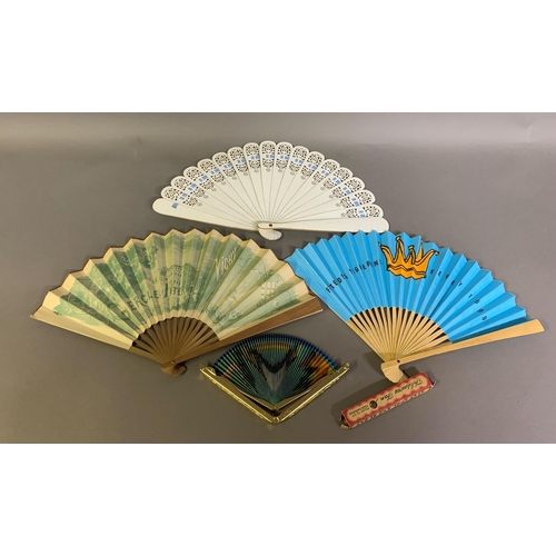 13 - A painted wood brisé fan c 1880’s, the upper section pierced, the centre painted with forget-me-nots... 