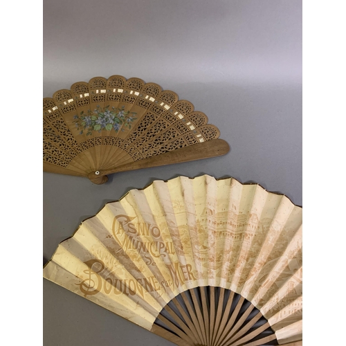 131 - Three 19th century fans, the first advertising the Casino Municipal at Boulogne-sur- Mer, featuring ... 