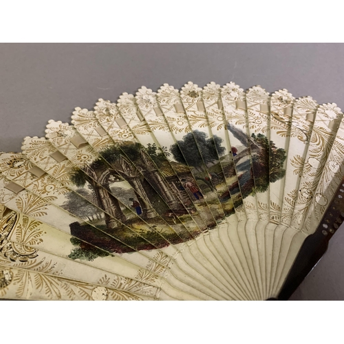 15 - A good early 19th century, Jane Austen period, brisé fan with many features: barrel rivet, tortoises... 