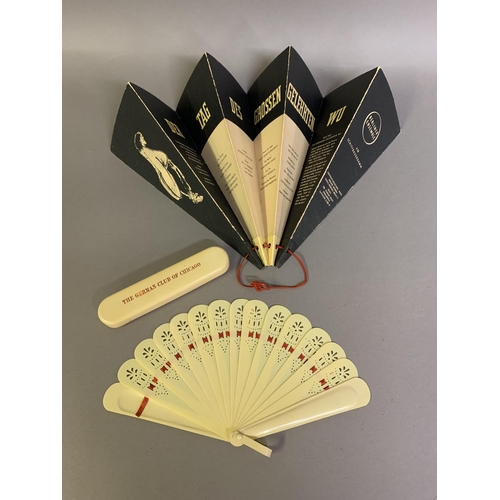 11 - Three fans: “The Berliner Ensemble”, with a folk play from China, a card fan folded into 8 panels, b... 