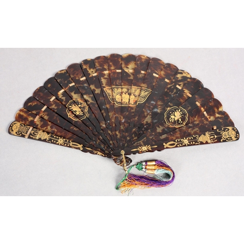 145 - A good, sturdy, Chinese tortoiseshell brisé fan, for the European market, with good mottling to the ... 