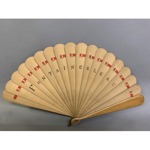 17 - A sturdy mid-19th century wood brisé fan, the guards polished, quite simple other than “Fontaineblea... 