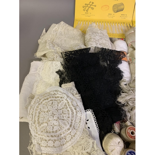 201 - Antique Lace: A quantity of unused lace-making and sewing threads, to include a miniature bobbin lac... 