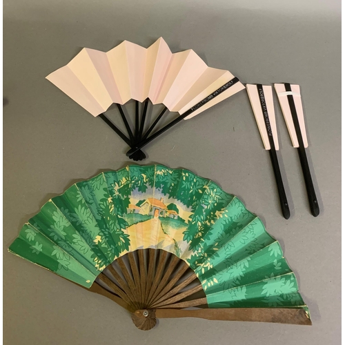 129 - Hotels and Fashion: ten advertising fans from the 1920’s and later, the first, in ballon form, signe... 