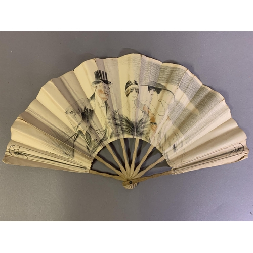 130 - Two printed paper fans by the French artist and illustrator THOR, who showed humour somewhere on eac... 