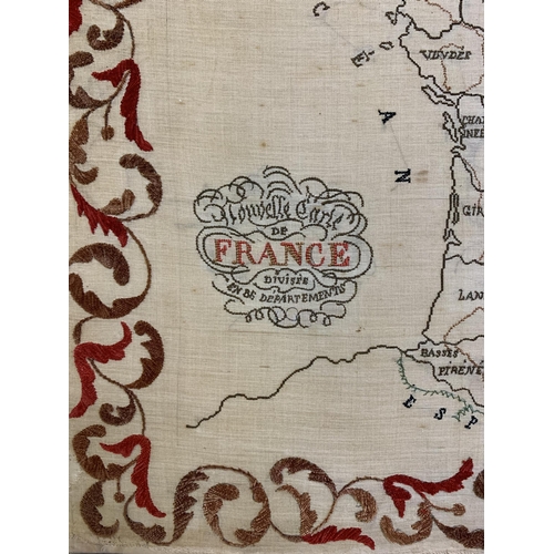 145B - A nineteenth century embroidered map of France as divided into 86 departments, the Savoie shown as b... 