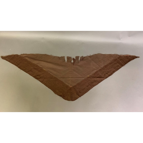 219 - A panel of a possibly 18th century silk, in triangular fichu form, the two sides leading to the curv... 