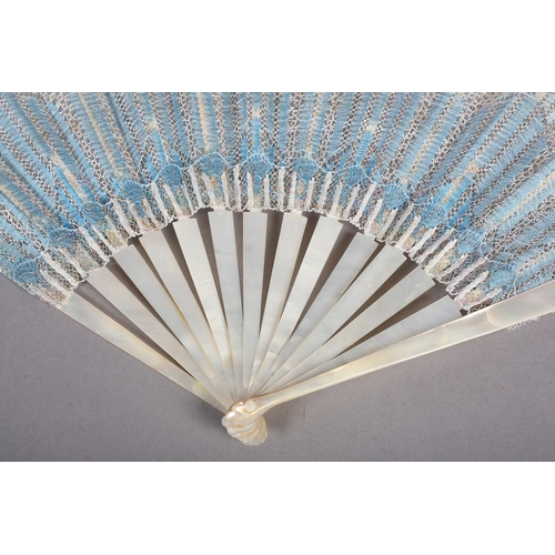 99 - Ann Collier: a large late 19th century white mother of pearl complementing a powder-blue and silver ... 